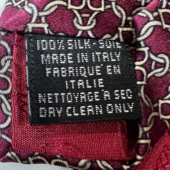 Luca Franzini Tie Rack Necktie Mens Burgundy Silk Geo Chain Link Business Formal - Picture 7 of 7